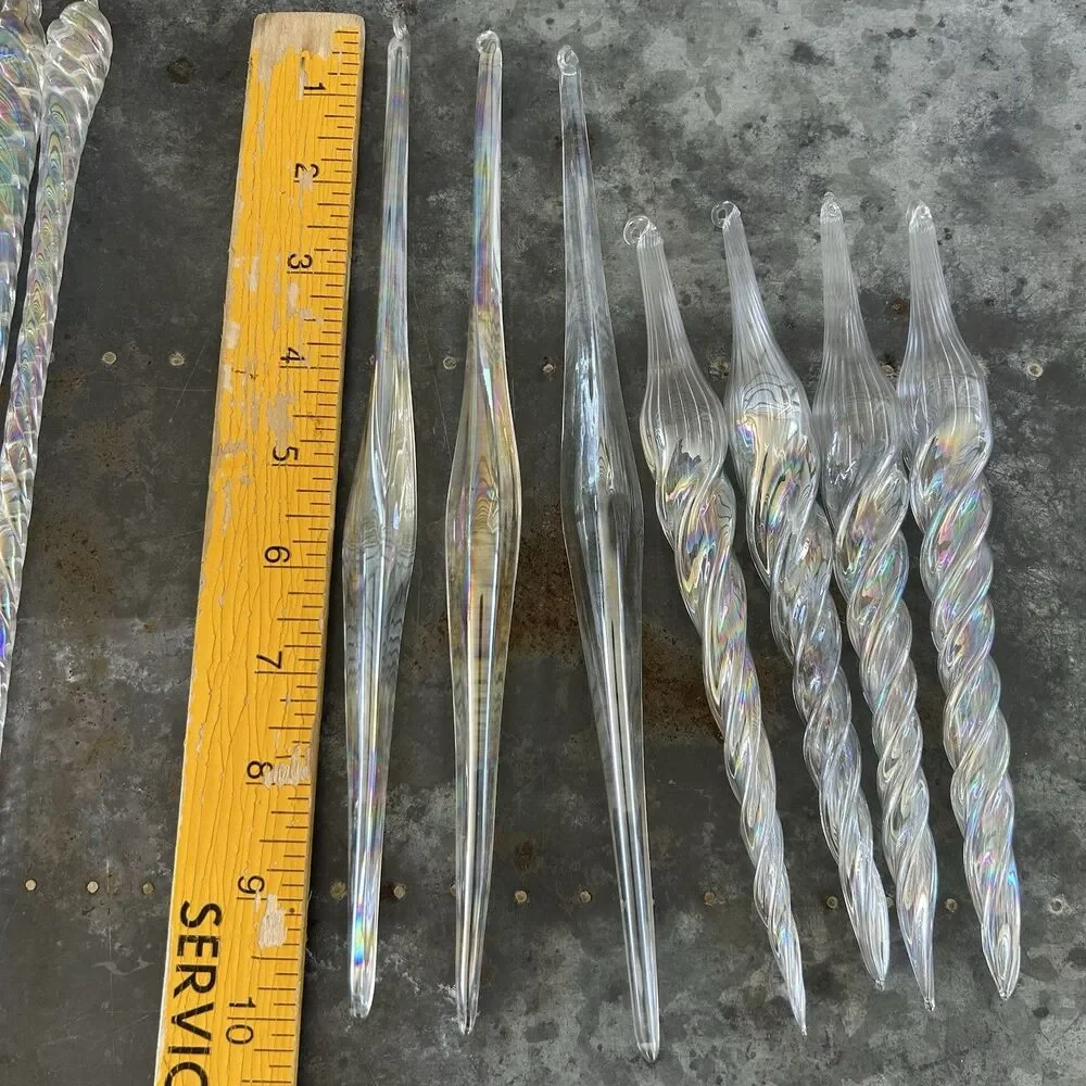 Lot Of 12 Vintage Ornaments Finial Ice Christmas Iridescent Swirl Blown Glass